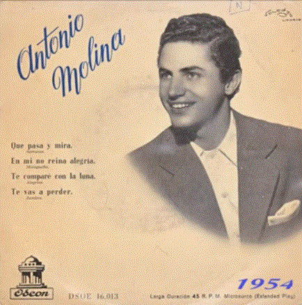 Imagen del cantante Antonio Molina usada para ilustrar la letra de su canción Salieron tres carabelas.