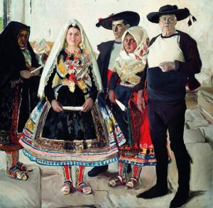 Pintura de 1912 del valenciano Joaquín Sorolla: Indumentaria lagarterana. Imagen usada para ilustrar la letra de la canción Canto lagarterano.