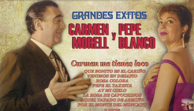 Los cantantes españoles Carmen Morell y Pepe Blanco, intérpretes de la marcha titulada Me debes un beso.