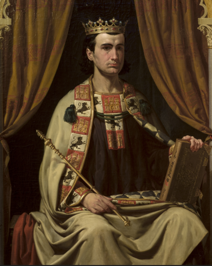El rey Alfonso X de Castilla (Alfonso X “el Sabio”), uno de los autores de las Cantigas de Santa María, composión musical del siglo XIII.